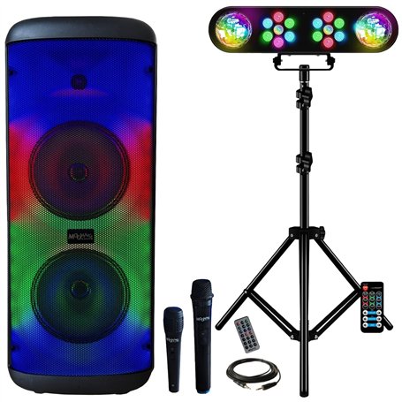MOOVING LIGHT & SOUND - Enceinte USB Bluetooth Autonome sur Batterie 600W Electro-Sound - 2 Micros Karaoke - Pack Lumière sur Pi