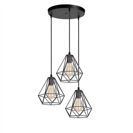 iDEGU 3 Lampes Lustre Suspension Luminaire Industrielle Plafonnier Rétro en Métal Suspension Abat-Jour Design Cage E27 Lampe de