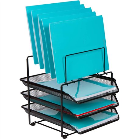 Dasher Products Organisateur de Bureau et Rangement en Maille - avec 3 bacs à Lettres coulissants et 5 Porte-classeurs verticaux