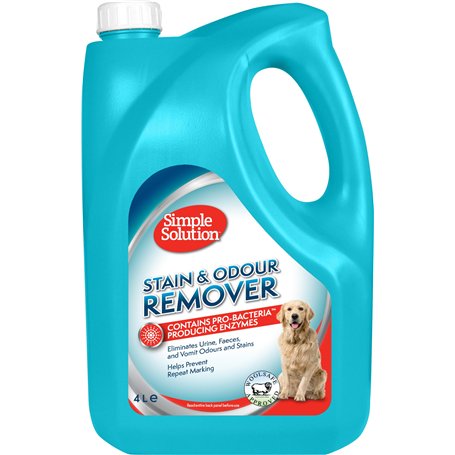 Simple Solution - Détachant et désodorisant pour chiens - Nettoyant enzymatique avec pouvoir nettoyant pro-bactérien - 4 Litres