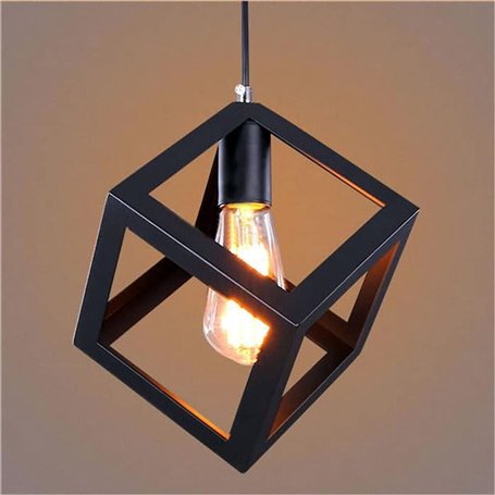 E27 Retro Métal Plafonnier Suspensions Luminaire Lustre Industriel Vintage Style Noir Créatif Metal Suspensions Luminaire Cube E