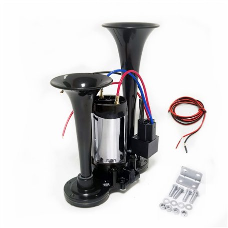 YIYIDA Car Horn Klaxon électrique pour camion 24V Double tube Noir Klaxon de voiture Klaxon d'air de voiture 170dB Haut - parleu