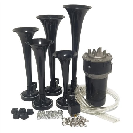 YIYIDA Trompette musicale Dixie Haut - parleur air cornet 165db Car Horn Trompette d'air Klaxon de voiture noir à cinq tubes Cor