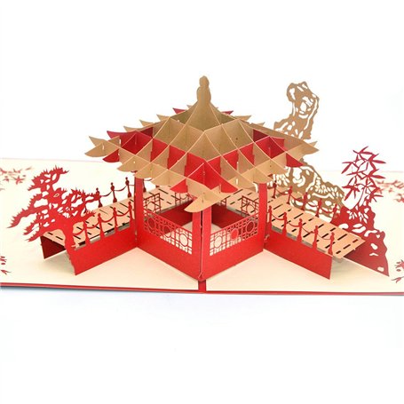 Medigy Carte d'Anniversaire Faite à Main 3D Pop Up Kirigami Creux Jardins de Suzhou Pliable Carte Postale de Voeux pour Annivers
