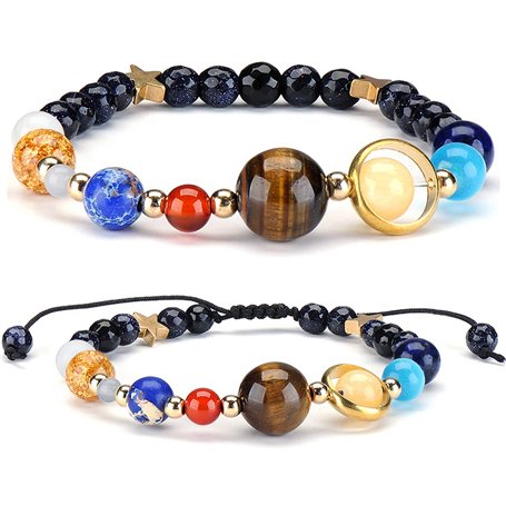2 X Galaxy Système Système Bracelet Univers Neuf Planètes Étoile Perles De Pierre Naturelle Bracelets Bracelets Bracelets Réglab