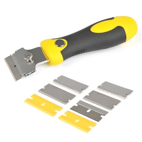 Grattoir réglable enlever colle carellage avec 8 lames de rechange Métallique + microfibre