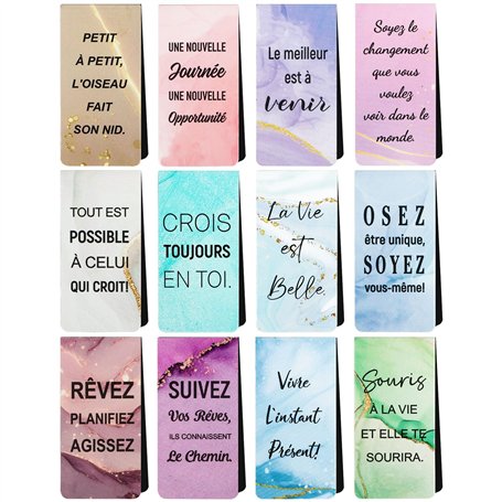 12 Marque-Pages Magnétiques Motivants Signets Décoration Papeterie Cadeau Fête Anniversaire pour Étudiant Famille Ami École Cade
