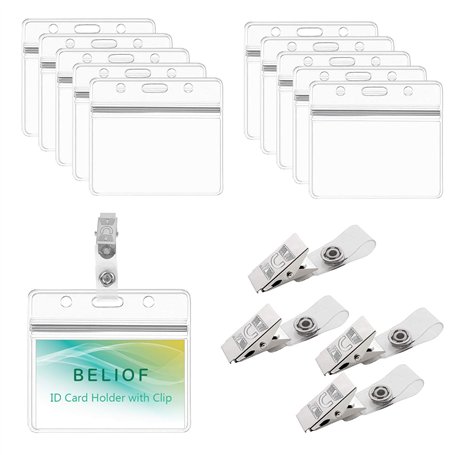BELIOF 50 Sets de Clip à Badge et Porte-Badge Transparente Pour Suspendre Cartes d'Identité Outils pour Cartes Étudiants Infirmi