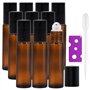JamHooDirect Lot de 10 flacons à bille en verre ambré rechargeables de 10 ml pour huiles essentielles avec billes en acier inoxy