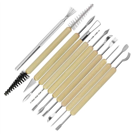 LYTIVAGEN 11Pcs Outils de Poterie Outils de Argile en Bois Carving Sculpture Tool en Bois et Acier Inoxydable Idéal pour Débutan