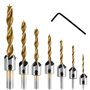Lot de 7 forets hélicoïdaux à bois avec fraise conique à bois avec trou alésoir à tenon 90° pour le travail du bois