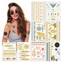 Transfert Temporaire Métalliques Tatouages Pour Les Femmes Teens Filles - 8 Feuilles Or Argent Tatouage Temporaire Briller Bijou