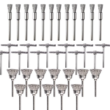 ATOPLEE Lot de 36 brosses métalliques à tige ronde de 3 mm