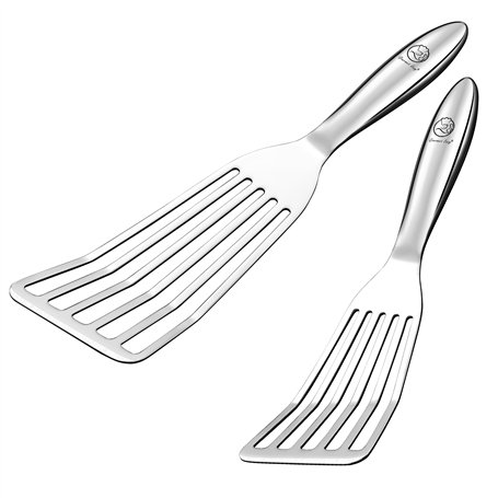 Set de Spatule de Cuisine Inox - 1x grande spatule cuisine pour le poisson et 1x petite spatule crepe avec Poignée ergonomique -