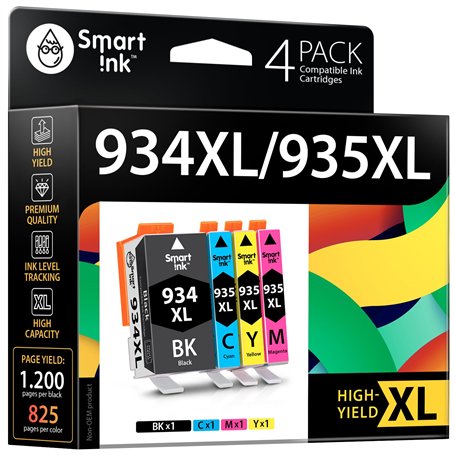 Smart Ink Compatible Remplacement des Cartouches d'encre pour HP 934 XL 935 XL 934XL 935XL High Yield 4 Pack (Noir & Cyan/Magent