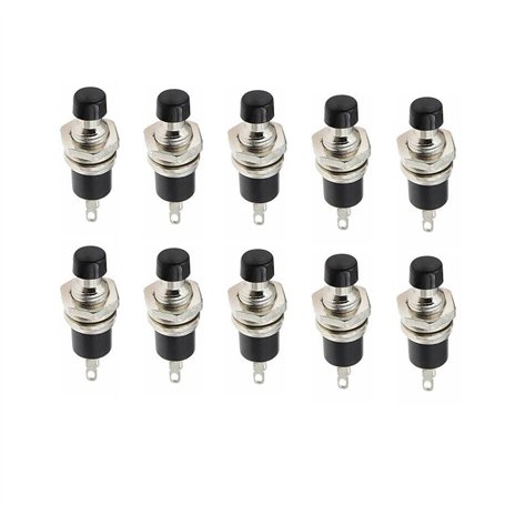 Switian 10 Pcs SPST 7mm Mini Bouton Momentanés Poussoir Interrupteur Normal Ouvert 250V 2A Noir