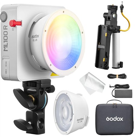 Godox ML100R Kit2 Lampe vidéo LED RVB avec réflecteur de lentille interchangeable 15° et 36°