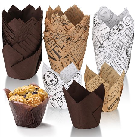 150 Pièces Caissettes de Muffins en Papier Tulipes