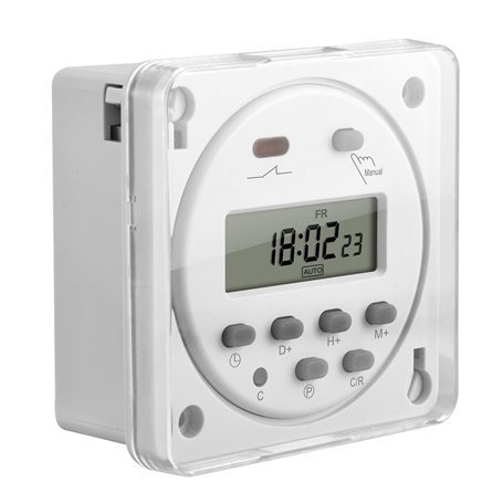 Heschen CN101A Interrupteur SPST avec minuteur programmable et écran numérique LCD 12 V CC 16 A Blanc Avec housse imperméable