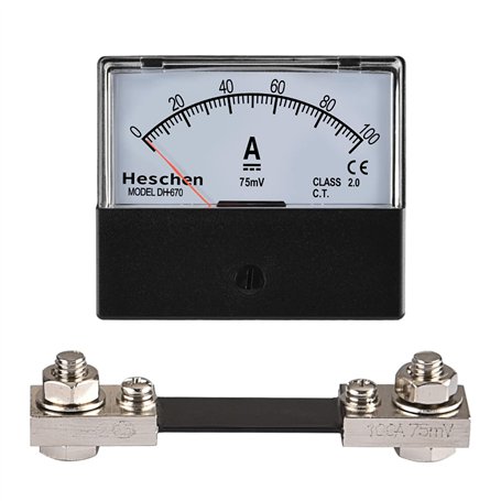 Heschen rectangle Panneau monté courant Mètre testeur Ampèremètre Dh-670 DC 0–100 A 75 MV Shunt Class 2.0 avec