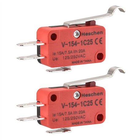 Heschen Lot de 2 micro-interrupteurs V-154-1C25 SPDT type manivelle 20 A 250 VAC