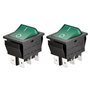 Lot de 2 interrupteurs à bascule Heschen DPDT - 6 connecteurs - Voyant vert lumineux - 16 A 250 VAC
