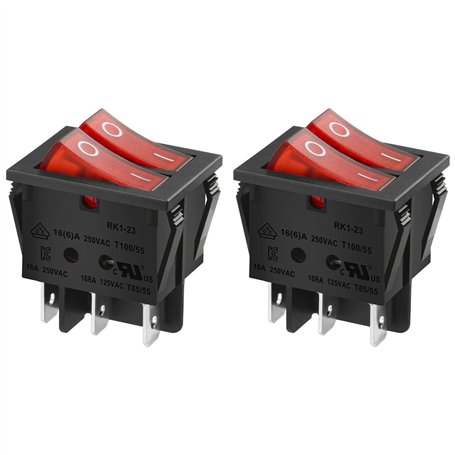 Heschen interrupteur à bascule double on-off 6 bornes lumière rouge 16 A 250 V c.a. lot de 2