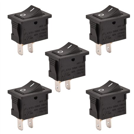 Heschen Interrupteur à bascule rectangulaire noir ON-OFF SPST 2 positions 2 bornes 6A 250VAC / 125VAC UL VDE 5 Pack