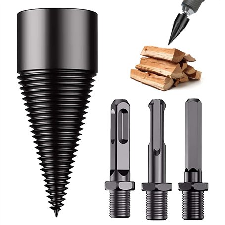 SUNYOK 1pcs Foret de Fendage Bois Cône à Fendre Bûches 32mm Fendeuse Conique pour Bois de Chauffage Outil Coupe-bois avec 3 Poig
