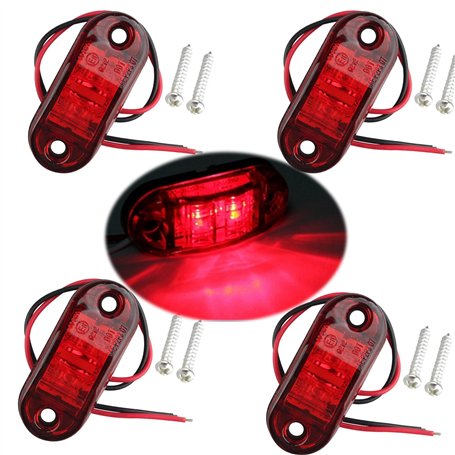 Futheda 4 pcs Rouge IP65 12 V/24 V Ovale LED latérales Feux de gabarit Avant Feux arrière Lampes Universel Indicateur de Positio