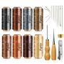 FEPITO 21pcs en Cuir Fil Ciré 8 Couleur 264 Verges 150D À Coudre Cordon Outils À La Main Kit pour DIY Couture Artisanat (Waxed T
