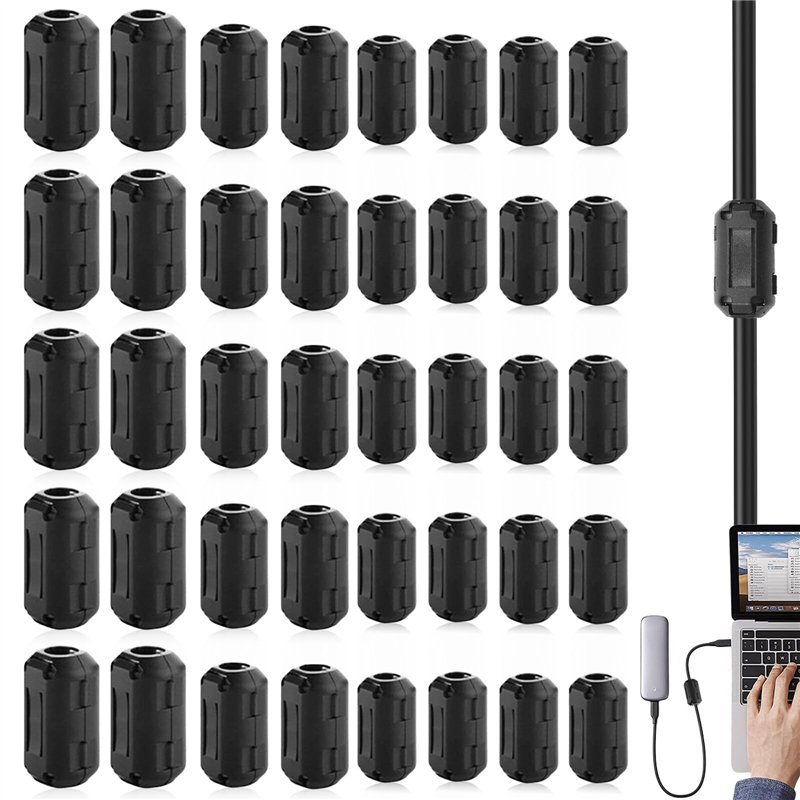 Lot 40 Noyaux De Ferrite Anti-Parasites – 3.5/5/7/9 Mm – Filtre EMI RFI Pour Câbles USB, HDMI, Audio, Réseau, Électrique
