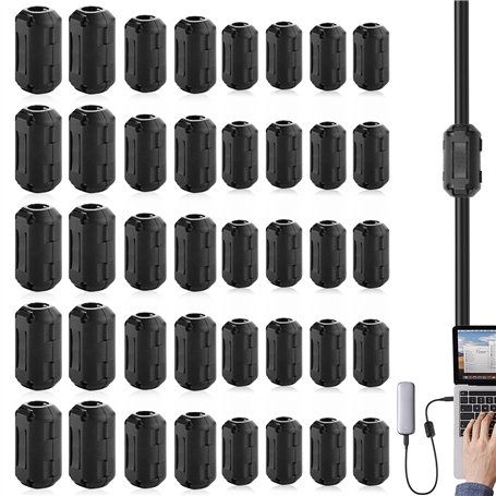 Lot de 40 noyaux de ferrite pour câble : noyaux de ferrite Filtre antiparasite Filtre en ferrite pliable Anneau de ferrite à cli