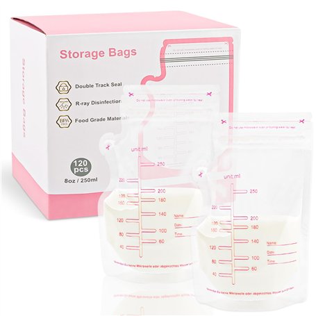 YARVPUV 120 Pièces Sachets Conservation Lait Maternel 250ml Sac Congélation Lait Maternel Double Fermeture Étanche Sac Lait Mate