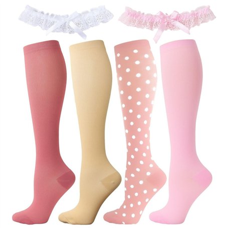 4 Paires De Chaussettes Pour Femmes Et 2 Pièces D'Anneaux De Jambe
