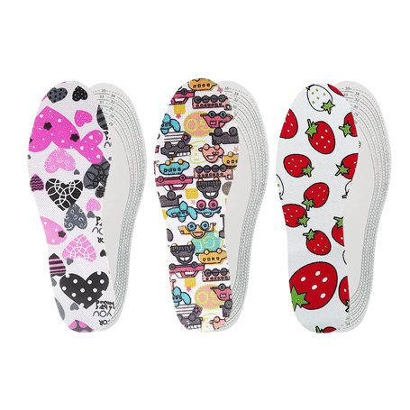 MEMOFYND Lot de 3 paires de semelles intérieures en mousse latex et mousse pour enfants - Motif imprimé - Semelles de rechange -