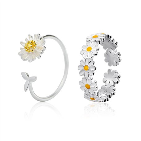 NyxSeat 1 bague en forme de marguerite avec 1 petite bague en forme de marguerite - Bijoux tendance pour femme - Bijoux fantaisi