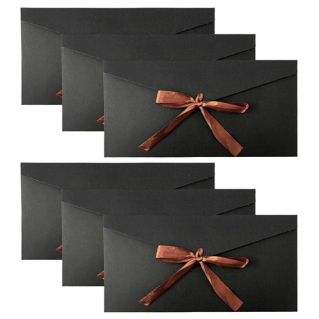 Lot de 6 enveloppes à ruban noir en papier kraft