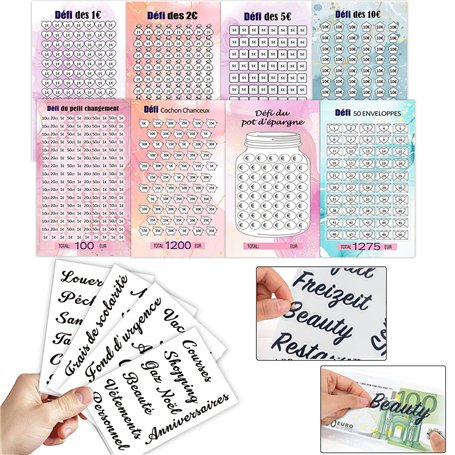 Qupuce 8 PCS Épargne Défis Budget avec 4 PCS Autocollants Français