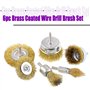 Swpeet Lot de 6 brosses métalliques avec revêtement en laiton avec tige de 6,35 cm, 6 tailles pour perceuse à fil revêtu Idéal p