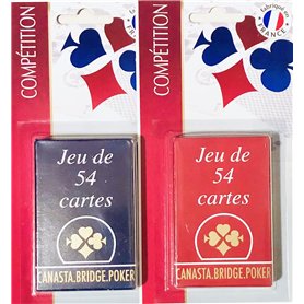 Lot de 2 Jeux de 54 cartes - Bleu et Rouge Gauloise - Cartonnées Plastifiées Sous blister - 4 index standards - portraits frança