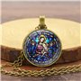 Collier avec pendentif en forme de dôme en verre Vierge Marie et enfant Jésus Christ, Zinc