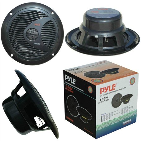 Pyle 2 PLMR60B 18 cm 180 mm Noir Double cône Haut-parleurs Waterproof pour mer Piscine Bateau hôtel pub Bar 4 ohm 75 Watt rms 15