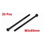 sourcing map 25pcs M3x65mm Vis à Tête Cylindrique à Six Pans Creux Tête Hexagonale Boulon Demi Filetage en Acier Allié 12.9 Noir