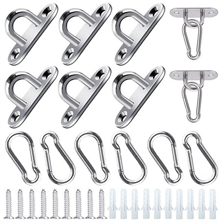 AISHOW 12 Pièces Platine Oeil INOX M5 Platine Ancrage Mousqueton Oeillet INOX Crochet de Plafond avec Vis et Tube d'expansion po
