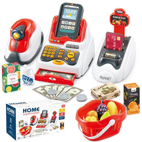 Jouets Supermarché Jeux de Commerçant avec Jouets Lecteurs de Cartes Caisse Enregistreuse Scanners pour Produits et Modèles de A