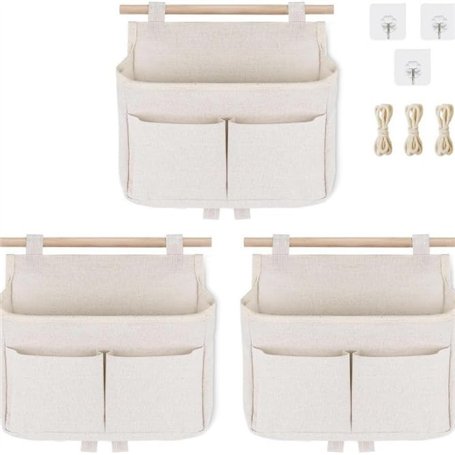 Kellegour Lot de 3 sacs suspendus à 3 compartiments - Organiseur mural avec crochets - Sac de rangement suspendu pour la maison