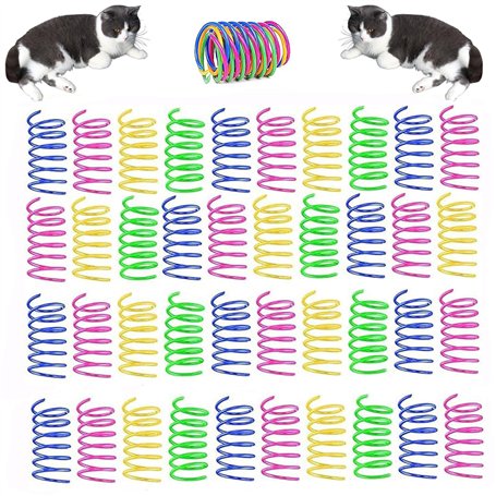 Lot de 40 jouets à ressort à ressort pour chat - Spirales multicolores en plastique - Plumes - Plastique coloré - Nouveauté pour