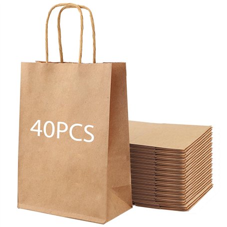 Sac Cadeau Kraft - Sac Papier Kraft- Sac Kraft avec Poignée - 40 pcs Sacs Kraft Petit Format pour Cadeaux