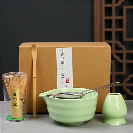 Matcha Kit 5 pièces Matcha set - comprenant un fouet en bambou une cuillère un tamis un bol à Matcha de 500 ml et un support pou